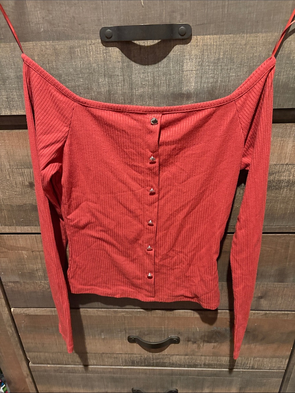 Ambiance Off-Shoulder Ribbed Button-Front Top in orange
